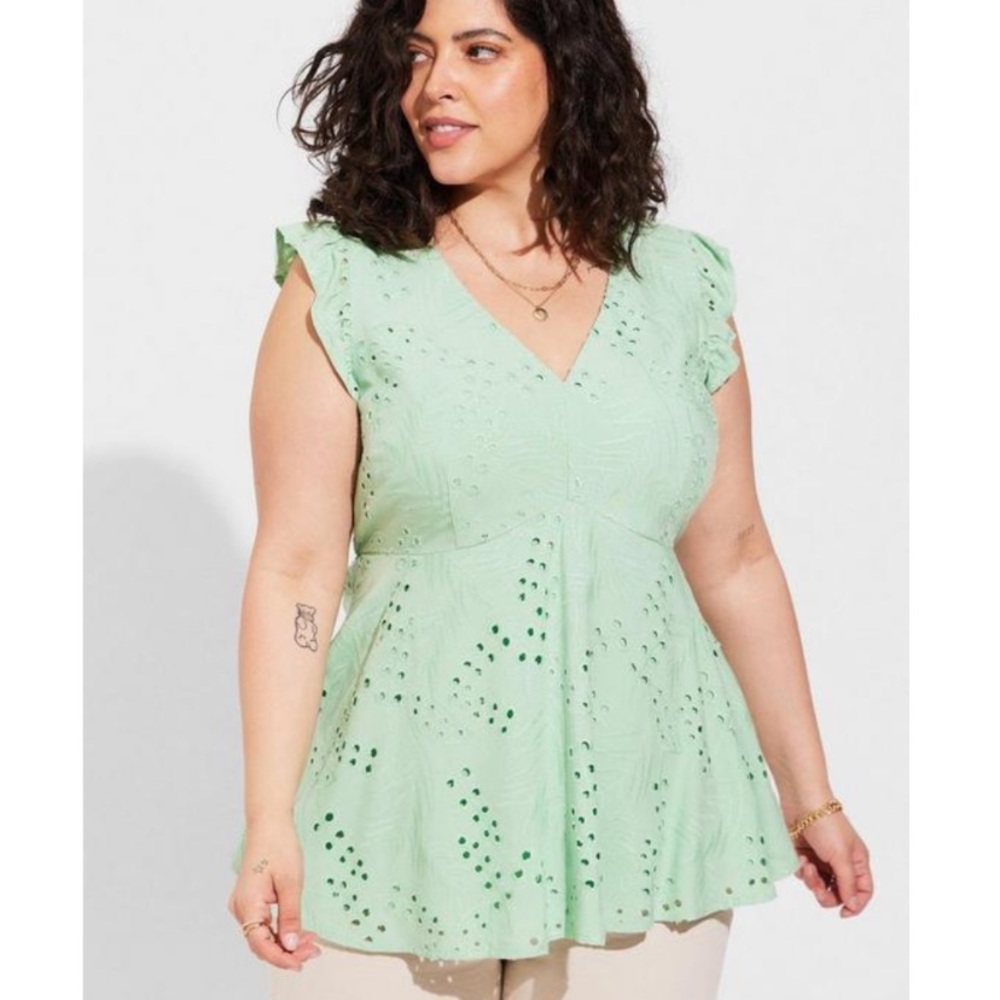 TORRID Eyelet Ruffle Sleeve Babydoll Top 2X NWOT